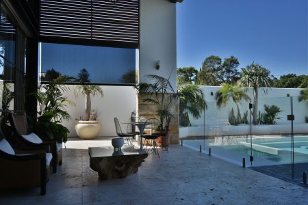 Awning over a pool patio
