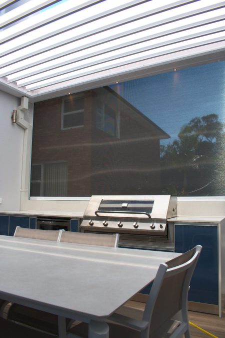 Open Roof System open in an outdoor entertaining area